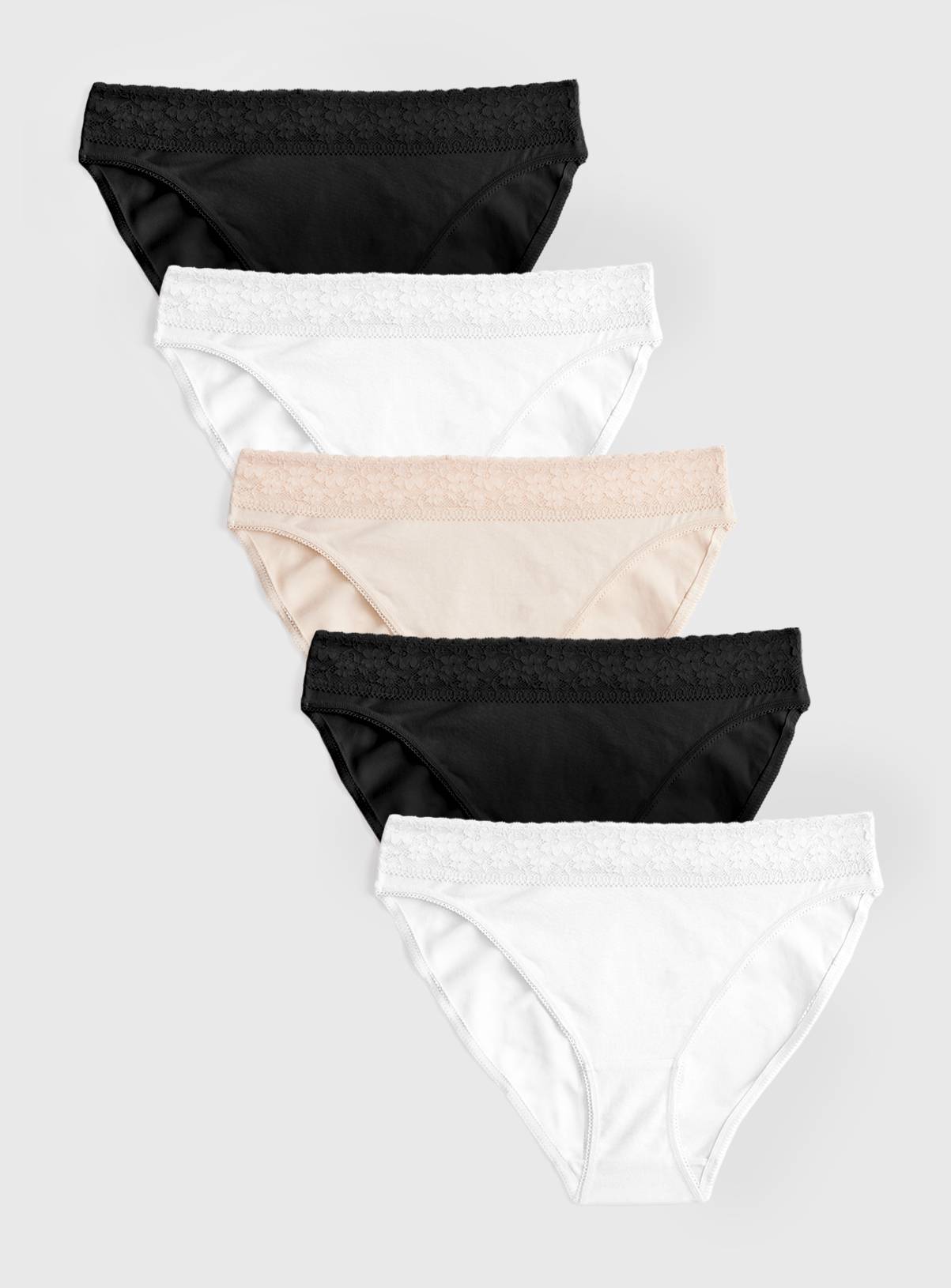 Black, White & Nude Lace High Leg Briefs 5 Pack 12 - Image 1